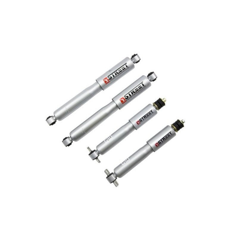 Belltech Street Performance twin-tube lowering shock set with steel dust covers and rubber bushings.