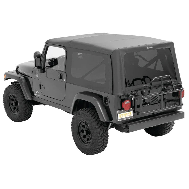 Bestop Supertop NX soft top in Black Diamond with tinted windows and hardware for 2004-2006 Jeep Wrangler.