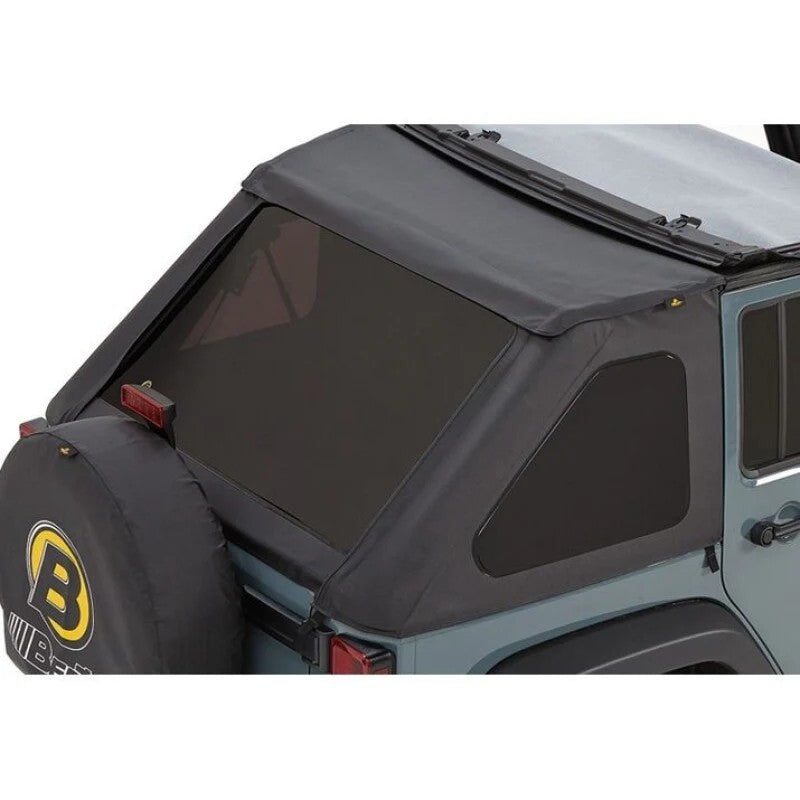 Bestop Black Diamond tinted soft top replacement windows for 2007-2018 Jeep Wrangler JK 4-Door.