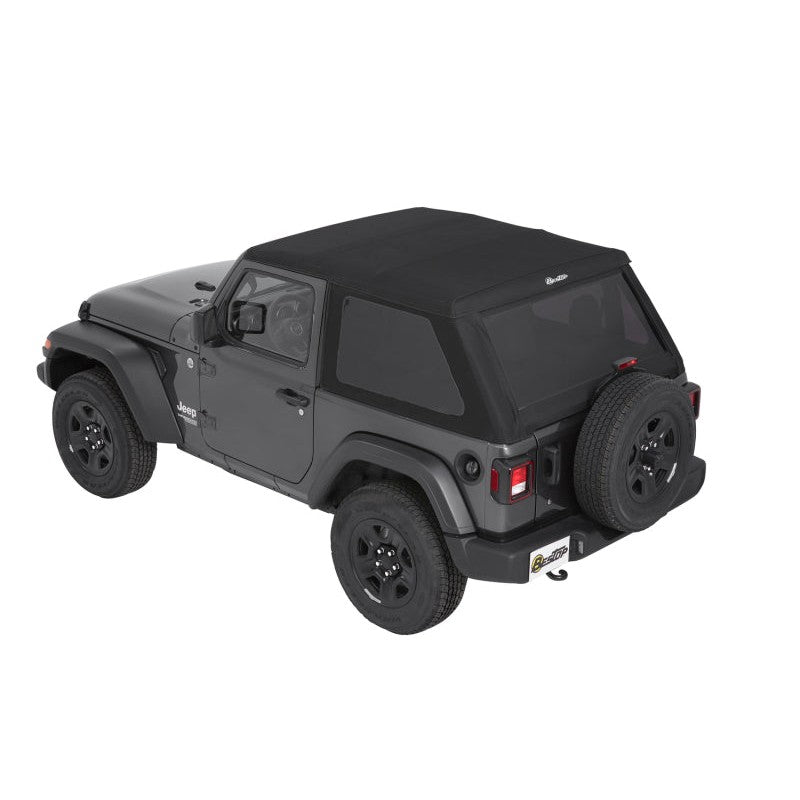 Bestop Trektop soft top in Black Diamond finish installed on a 2-door Jeep Wrangler JL