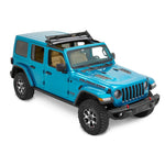 Bestop Sunrider For Hardtop in Black Diamond fabric shown partially open on a Jeep Wrangler.