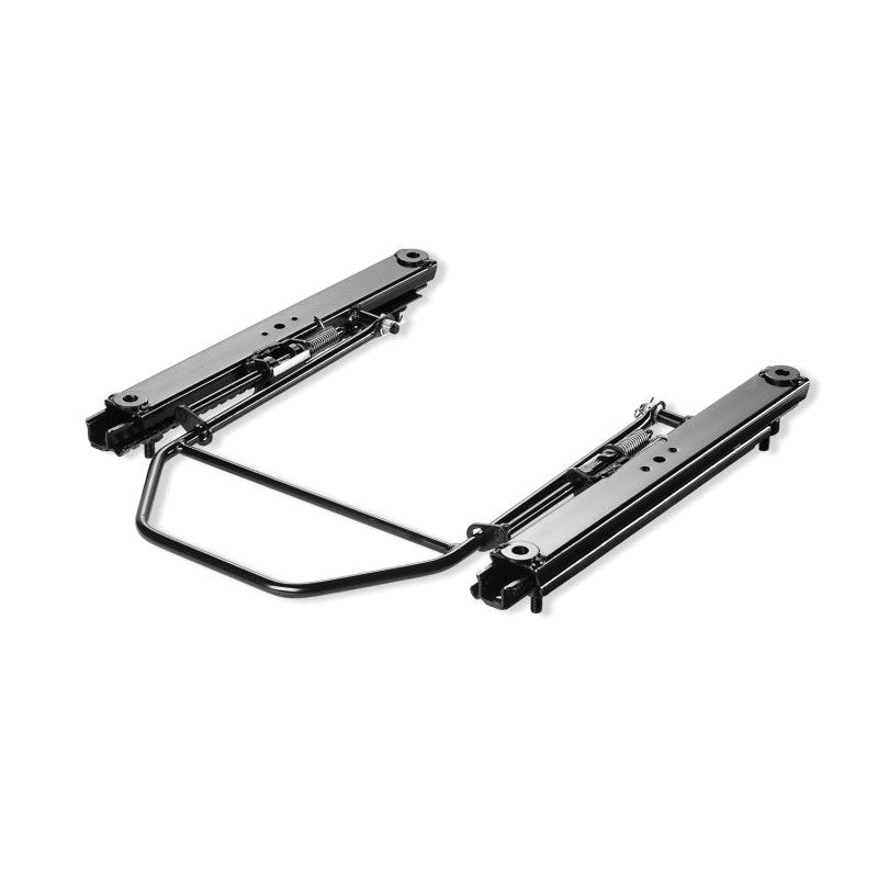 Bestop black seat slider kit with dual glider rails, adjustment handle, and mounting hardware for Jeep CJ and YJ.
