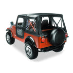 Bestop Replace-A-Top soft top in Black Crush fabric with clear windows and matching door skins for 1976-1986 Jeep CJ7.