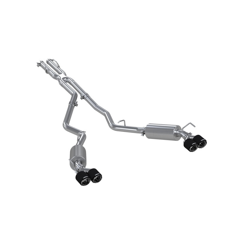MBRP Armor Pro T304 stainless steel 2.5-inch dual rear exit exhaust system with quad carbon fiber tips.