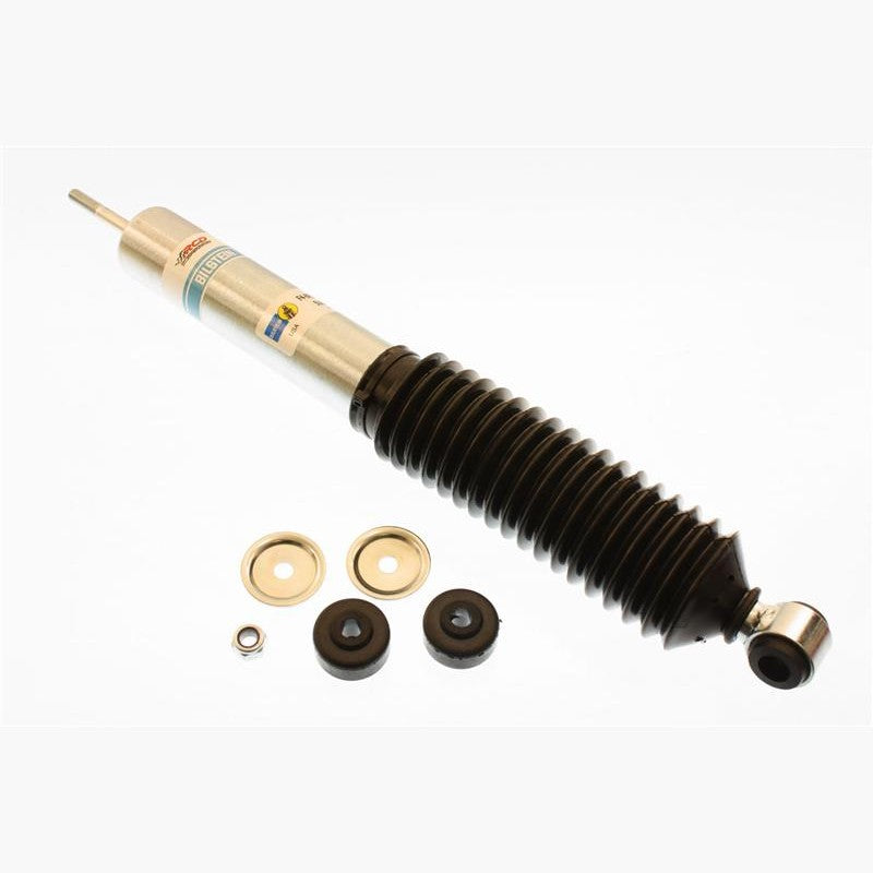 Bilstein B8 5125 series 46mm monotube shock absorber with zinc finish and black protective dust boot.