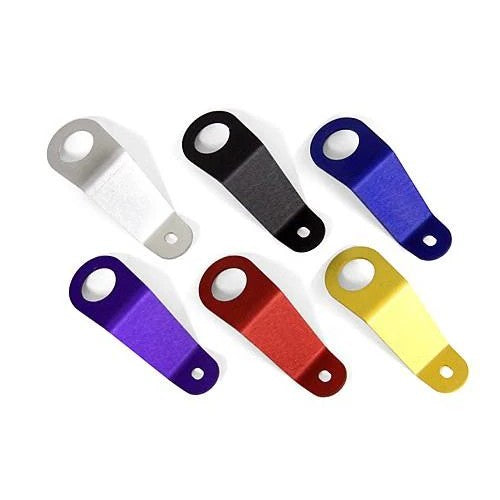 Black BLOX Racing radiator stay bracket for 1994-2009 Honda and Acura engine bays.