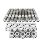 Ten BLOX Racing SUS303 stainless steel manifold studs with M8 x 1.25mm thread pitch and 65mm length.