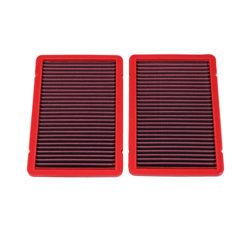 Set of two BMC high-performance cotton gauze air filters with red molded frames for Ferrari 360 Spider.