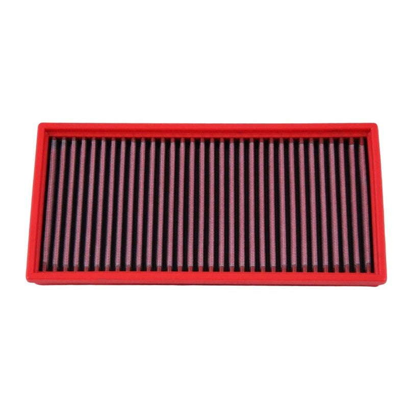 BMC FB521/20 rectangular replacement panel air filter with red molded frame and pleated cotton gauze media.