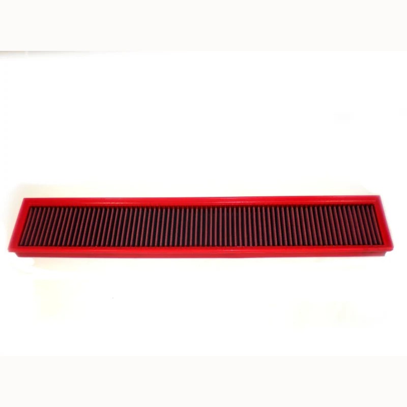 BMC high-performance replacement panel air filter featuring red frame and cotton gauze media for Porsche Panamera.