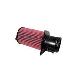 A pair of red BMC cylindrical performance air filters with black polyurethane frames for Audi R8 V10