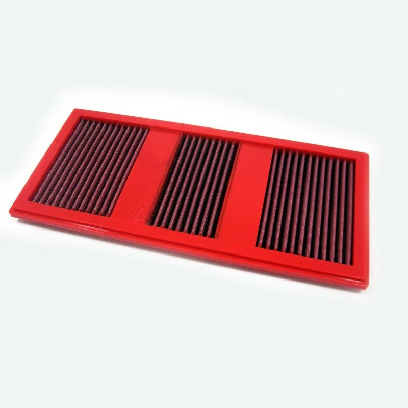 BMC FB720/01 high-performance replacement panel air filter with red frame and oiled cotton gauze media.