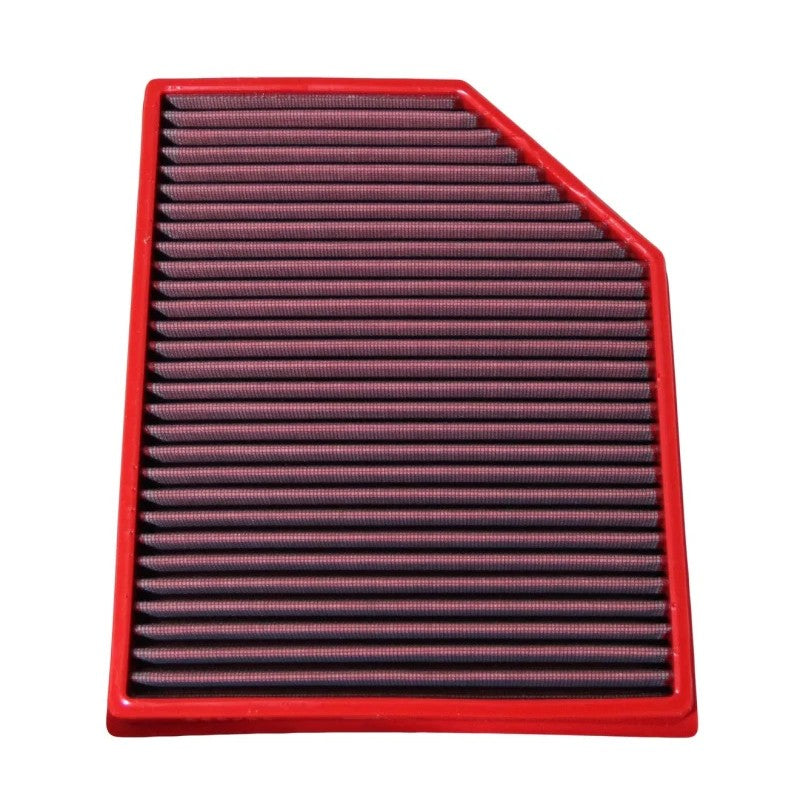 BMC FB883/20 replacement panel air filter featuring red polyurethane frame and multi-layer oiled cotton gauze media.