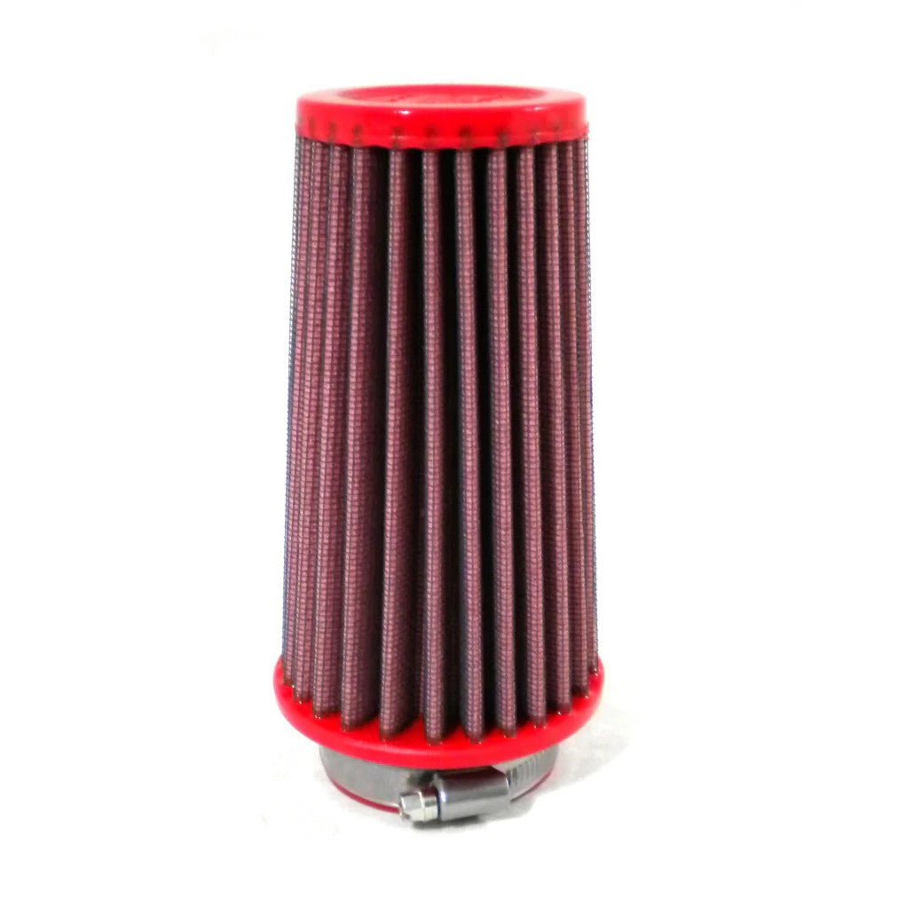 BMC Single Air universal conical air filter with red cotton filtration media and a 54mm rubber inlet flange.