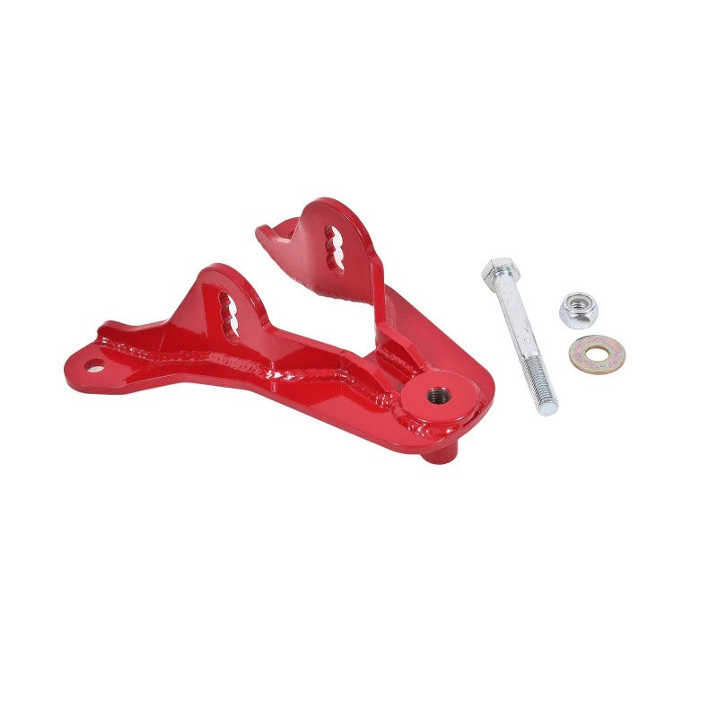 Red powdercoated BMR heavy-duty rear upper control arm mount for 2005-2010 Ford Mustang S197