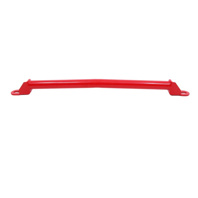 Red powder-coated BMR Suspension A-arm support brace for 2005-2014 Ford Mustang S197 chassis.
