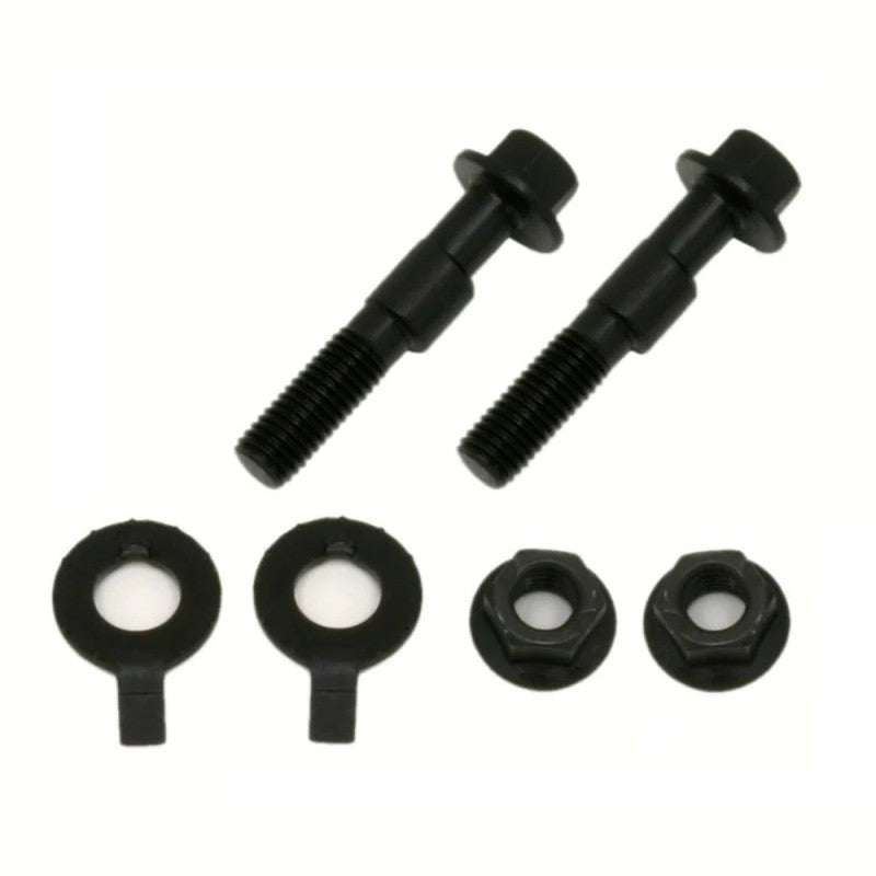 Pair of black BMR front camber adjustment bolts with 2-degree offset for 2005-2014 S197 Ford Mustang.