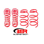 Set of four red BMR Suspension Drag Version lowering springs for 2006-2014 Ford Mustang GT.