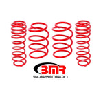Set of four red BMR Suspension performance lowering springs for 2005-2014 Ford Mustang S197 chassis.