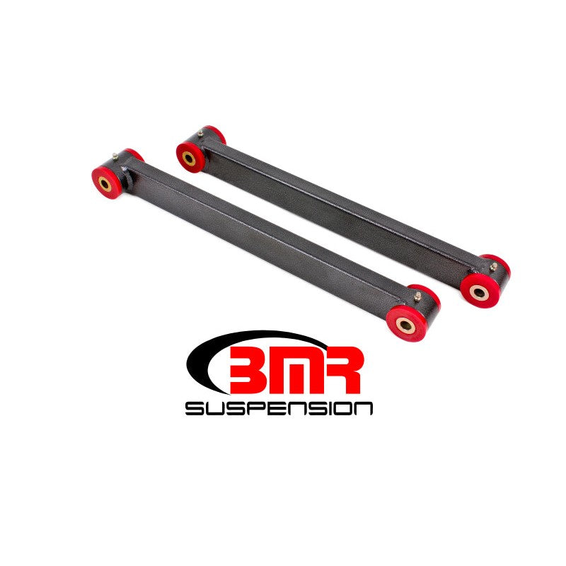 BMR black hammertone boxed lower control arms with polyurethane bushings for 2005-2014 Ford Mustang.