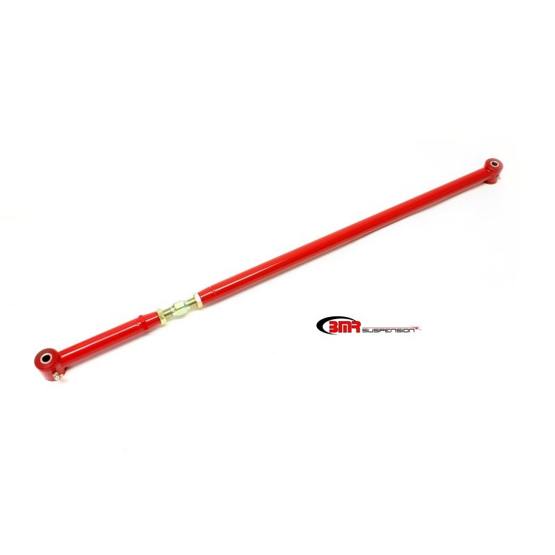 Red BMR Suspension on-car adjustable Panhard rod with polyurethane bushings and chrome-moly center adjuster.