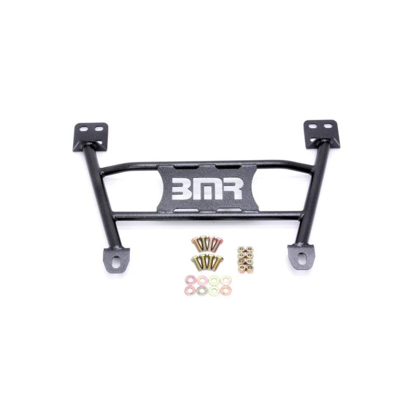 BMR radiator support chassis brace in black hammertone finish for 2005-2014 Ford Mustang.