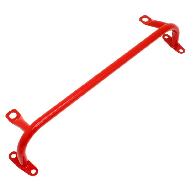 BMR red powdercoated tubular radiator support for 2005-2014 S197 Mustang without sway bar mounting points.