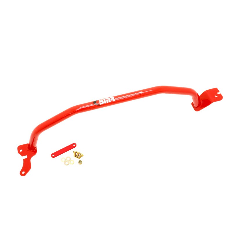 Red powdercoated BMR Suspension STB012R front strut tower brace for 2008-2009 Pontiac G8.