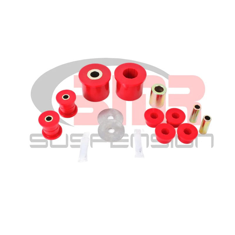 BMR BK007 Rear Suspension Bushing Kit featuring red and black polyurethane bushings and steel sleeves for Pontiac G8.