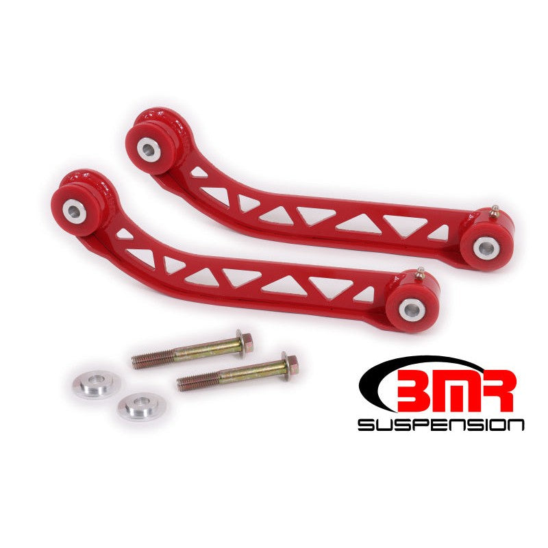 Red BMR Suspension heavy-duty non-adjustable upper control arms with black polyurethane bushings for 2008-2020 Challenger.