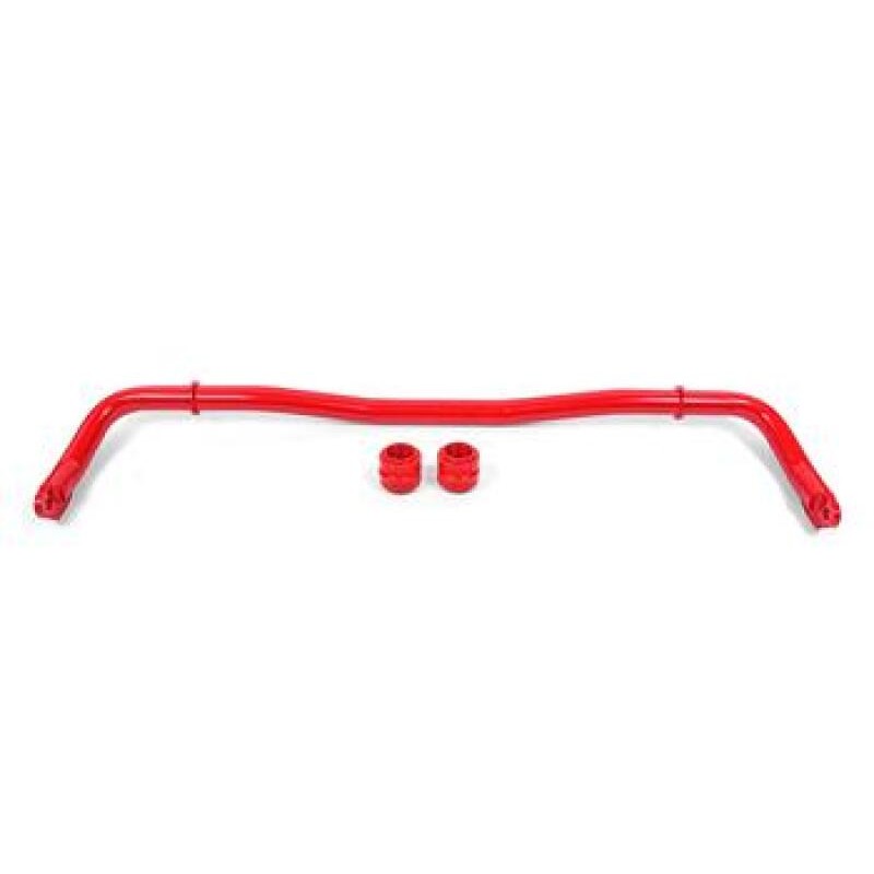 BMR red powder-coated front sway bar kit for 2008-2020 Dodge Challenger showing main bar and bushings.