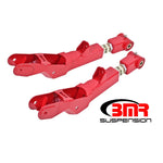 Red BMR Suspension on-car adjustable rear lower control arms with polyurethane bushings for 2008-2017 GM Zeta platforms.