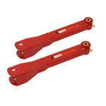 Red BMR non-adjustable boxed steel rear trailing arms with polyurethane bushings for 2008-2017 GM Zeta chassis