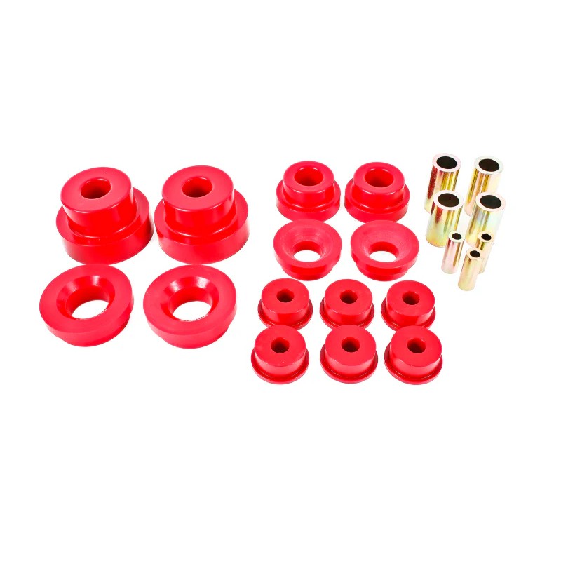 BMR Suspension Pro Version rear cradle bushing kit in red for 2010-2015 Chevrolet Camaro