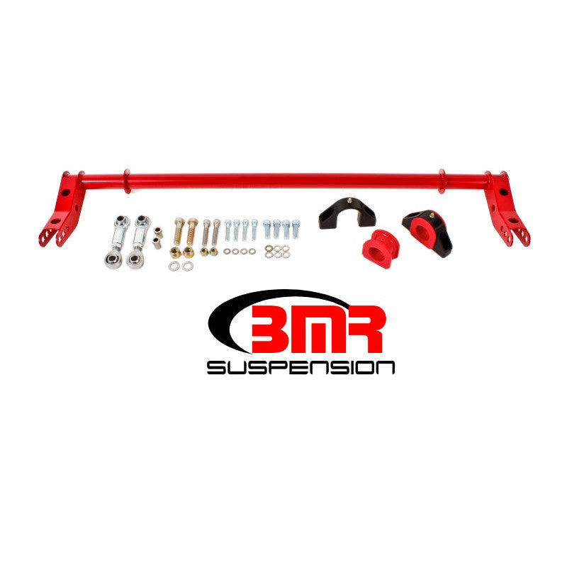 Red BMR Xtreme rear 1.375-inch hollow anti-roll bar with polyurethane bushings and hardware for 5th Gen Camaro.