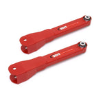 Red powder-coated BMR boxed steel rear trailing arms with spherical bearings for 2008-2017 GM Zeta chassis.