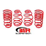 Set of four BMR red powdercoated lowering springs for 2010-2015 Chevrolet Camaro V8 models.