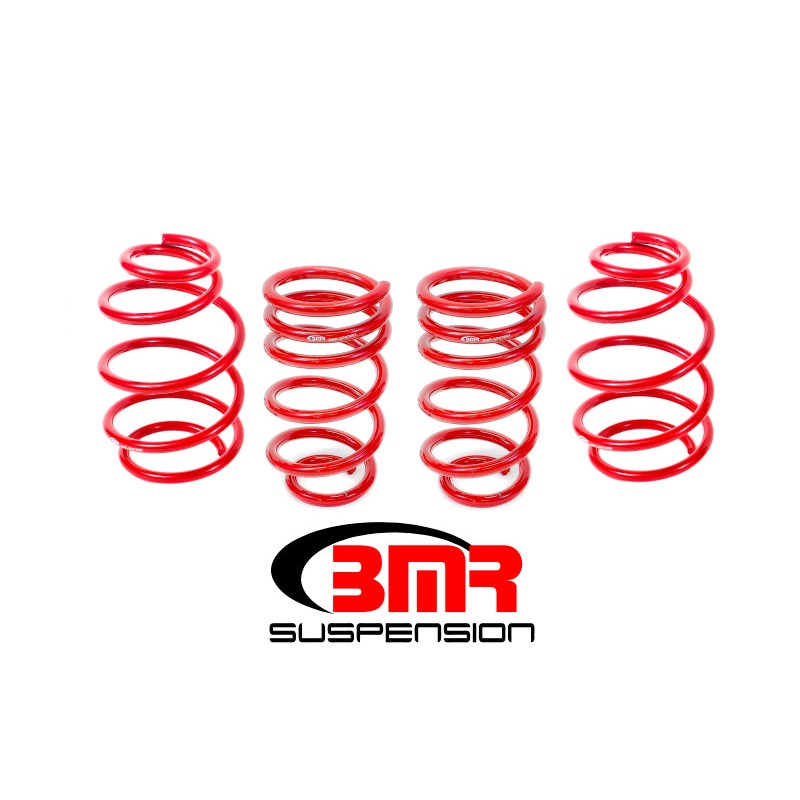 Red BMR Suspension SP077R lowering spring kit for 2010-2015 Chevrolet Camaro SS, Z/28, and ZL1.