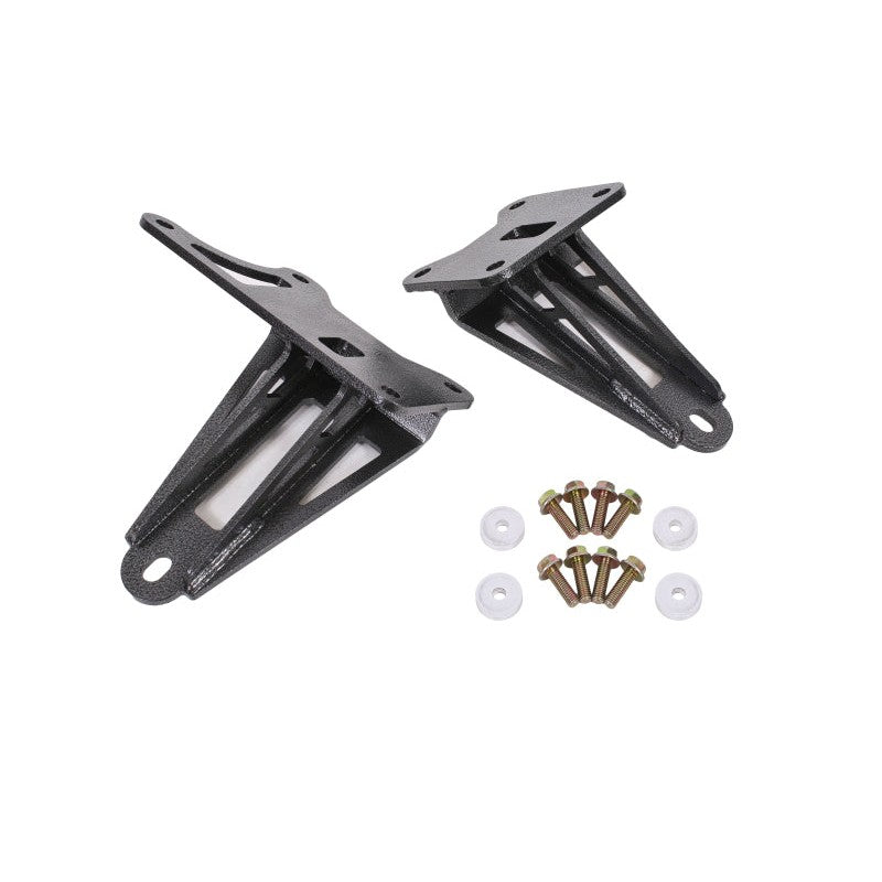 BMR Suspension black hammertone laser-cut steel motor mount brackets for 2005-2024 Ford Mustang.