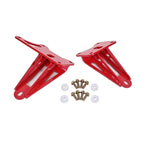 BMR red powder-coated 1/4-inch laser-cut steel motor mount brackets with Grade 8 hardware for 2005-2024 Ford Mustang.