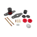 BMR MM110 black anodized motor mount upgrade kit featuring polyurethane bushings and billet aluminum spacers.