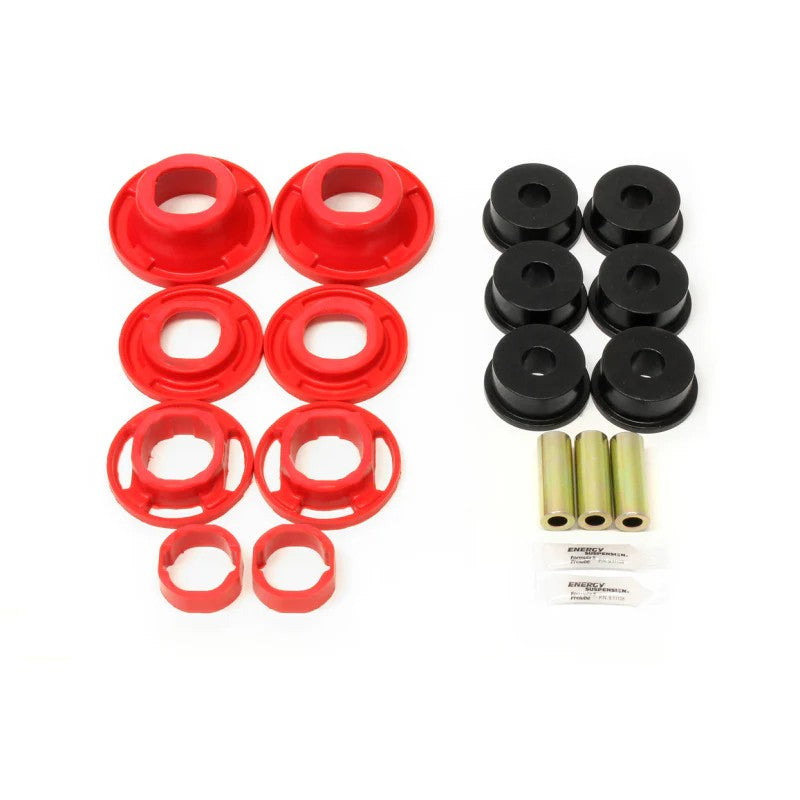 BMR Suspension BK041 Street Version Rear Cradle Bushing Kit with red and black polyurethane bushings