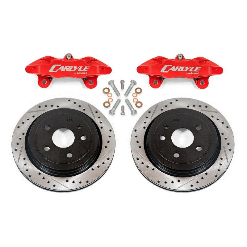 BMR 15-inch brake conversion kit with red calipers and drilled and slotted rotors for 2014-2017 Chevrolet SS.