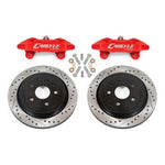 BMR 15-inch brake conversion kit for C7 Corvette featuring red calipers and drilled and slotted rotors.