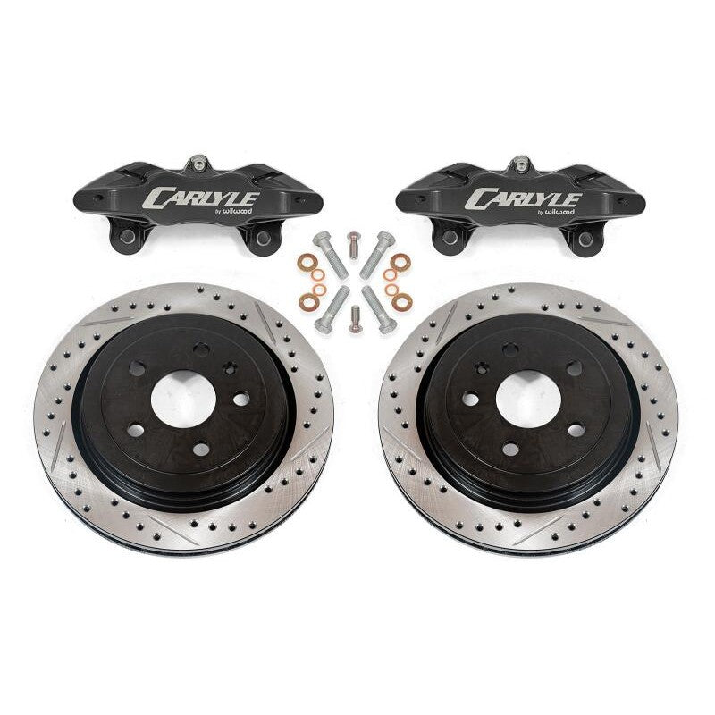 BMR 15-inch rear brake conversion kit with black calipers and drilled and slotted rotors for C7 Corvette.