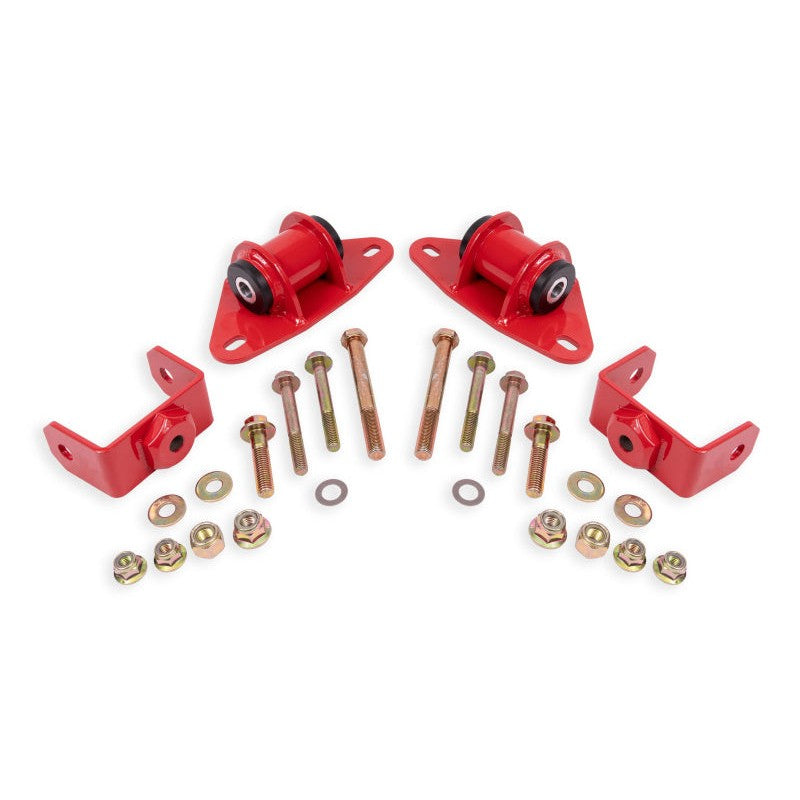 Red powdercoated BMR Suspension Delrin motor mounts for 2014-2019 Chevrolet Corvette C7
