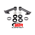 BMR Black Hammertone cradle bushing lockout kit including billet aluminum rings and DOM steel braces for 2015-2024 Mustangs.