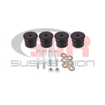 Four black CNC-machined billet aluminum differential bushings for 2015-2024 Ford Mustang performance applications.