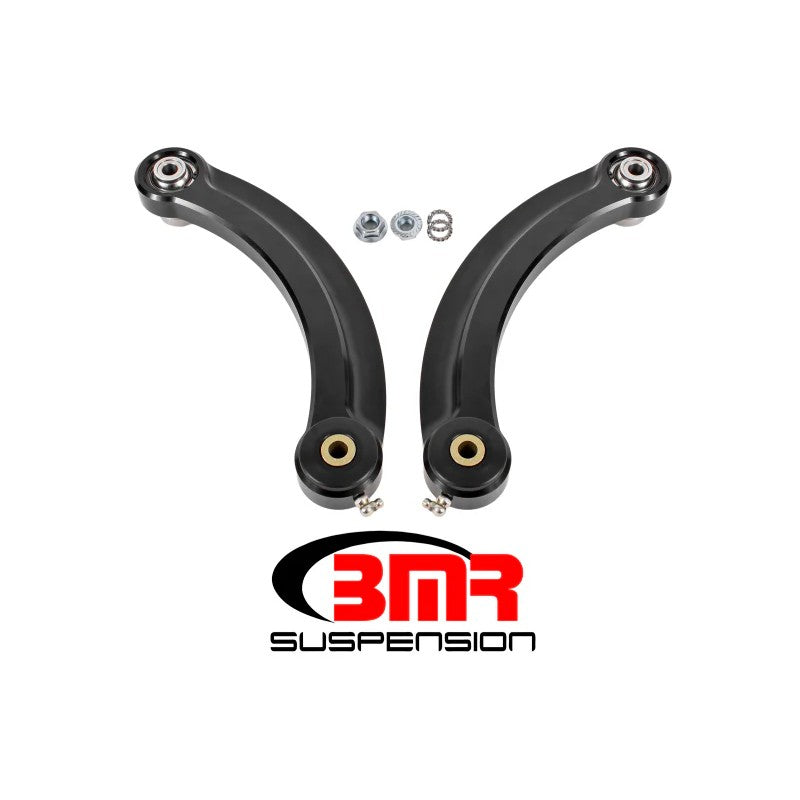 Black BMR UTCA064 billet aluminum upper camber link for S550 Mustang with Delrin bushings and spherical bearing.