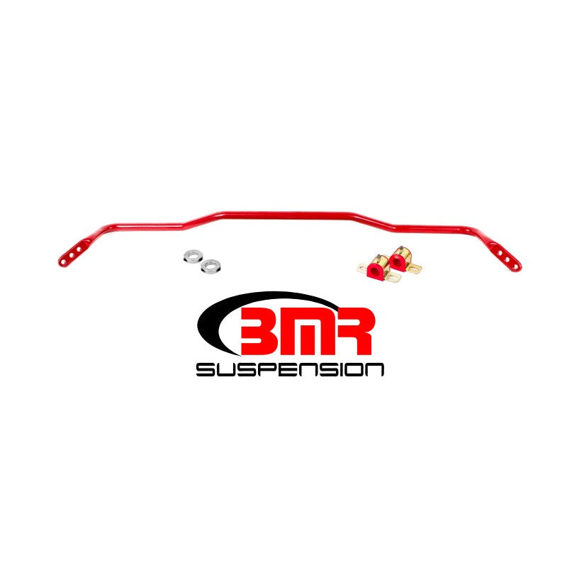 BMR SB045R red 25mm 3-way adjustable rear sway bar kit with black polyurethane bushings for 2015-2024 Ford Mustang